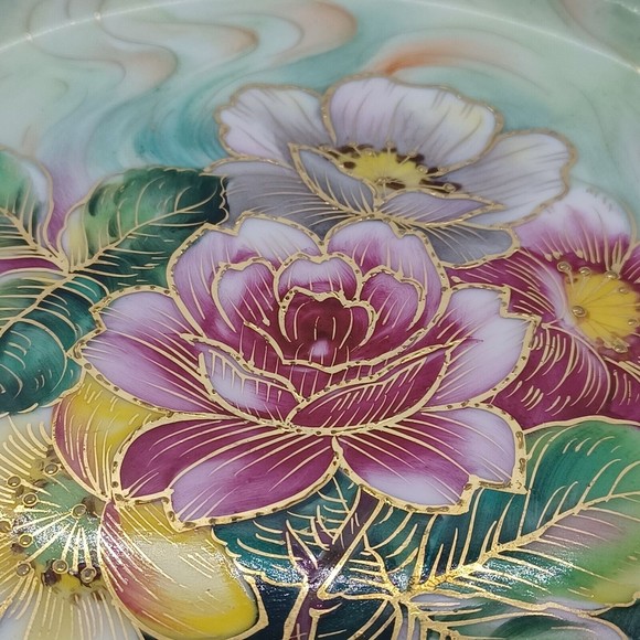 Vtg. Floral Plate Riticulated Handpainted Gold Accents Chubu Wall Art Japan 8.25 - Picture 2 of 9